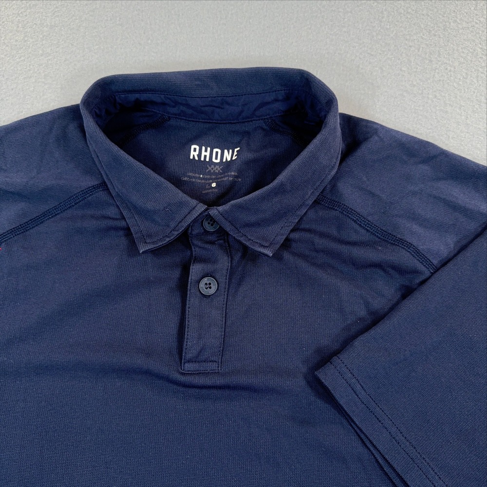 Rhone Delta Pique Polo Shirt Mens Large Navy Blue Short Sleeve Performance Golf